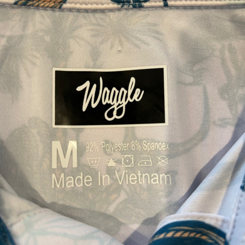 Waggle Golf Men Medium Dinosaur Performance Polo Shirt Tan Prehistoric Print M - Picture 2 of 6